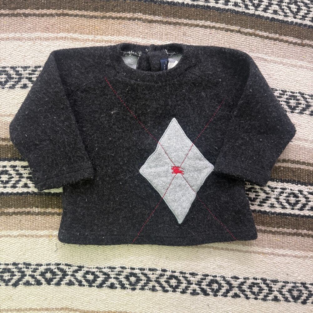 Baby Toddlers Burberry Dark Gray Wool Argyle Crewneck Pullover Sweater Sz 12M